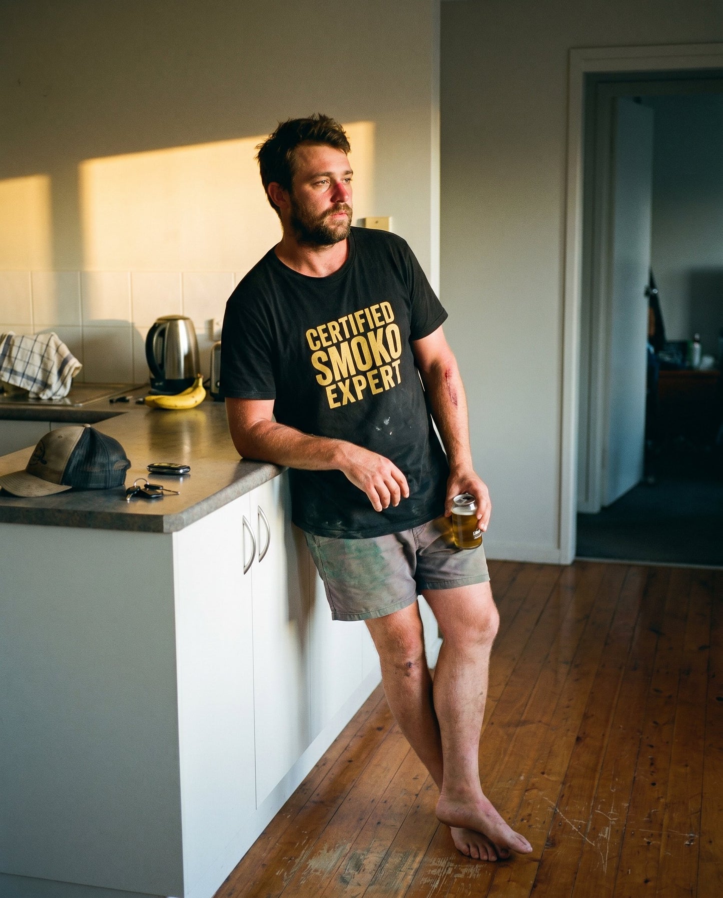 Certified Smoko Expert tee — Australian tradie — interieur shot