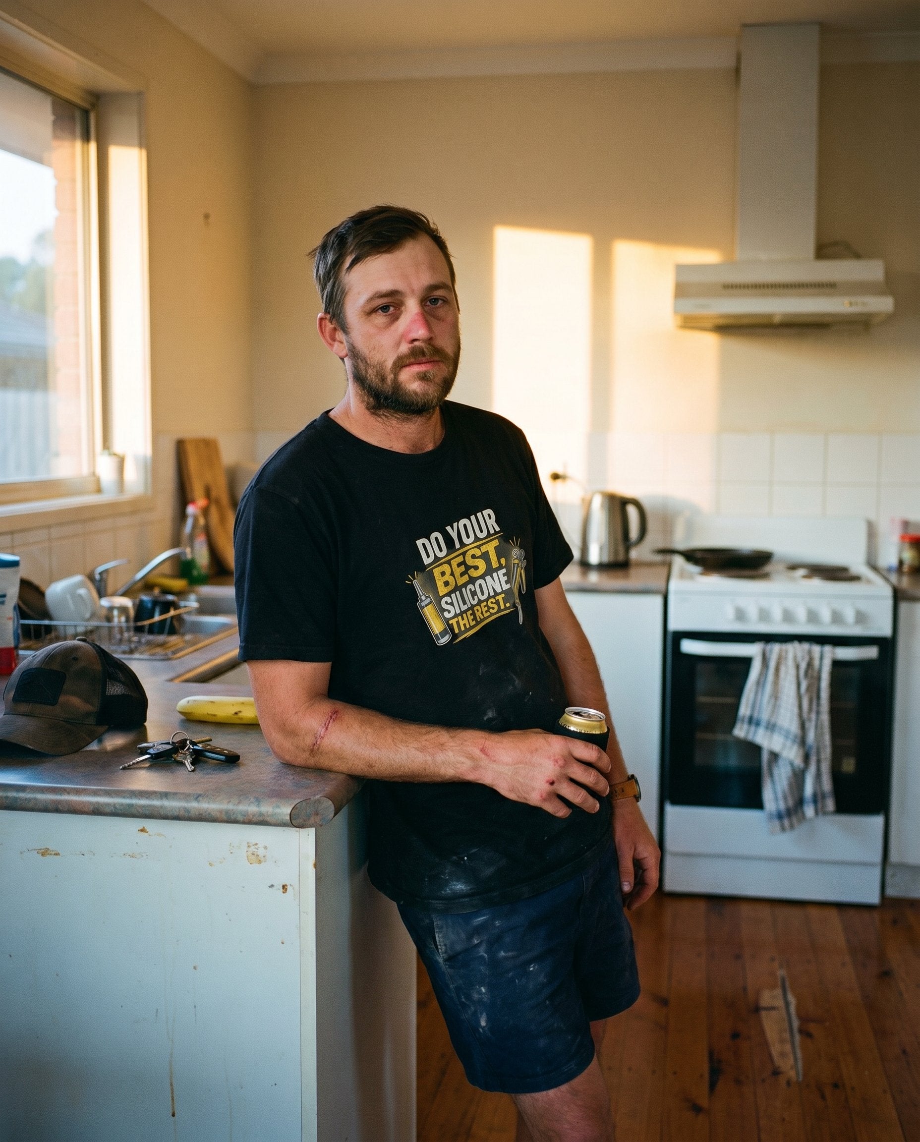 Do Your Best, Silicone the Rest tee — Australian tradie — interieur shot