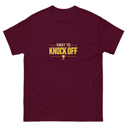 First to Knock Off tee - Maroon mockup