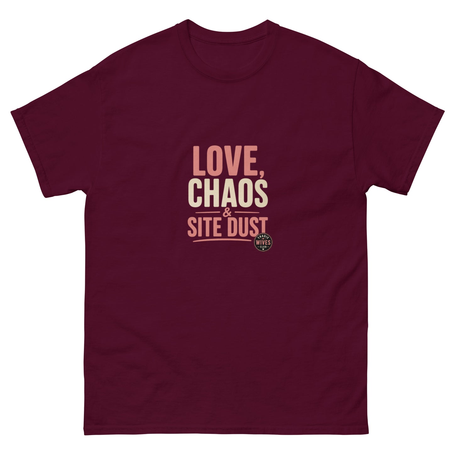Love & Chaos & Site Dust tee - Maroon mockup