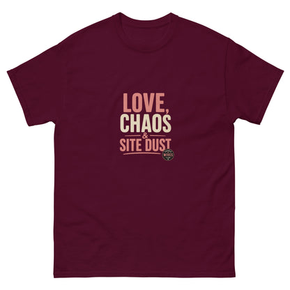 Love & Chaos & Site Dust tee - Maroon mockup