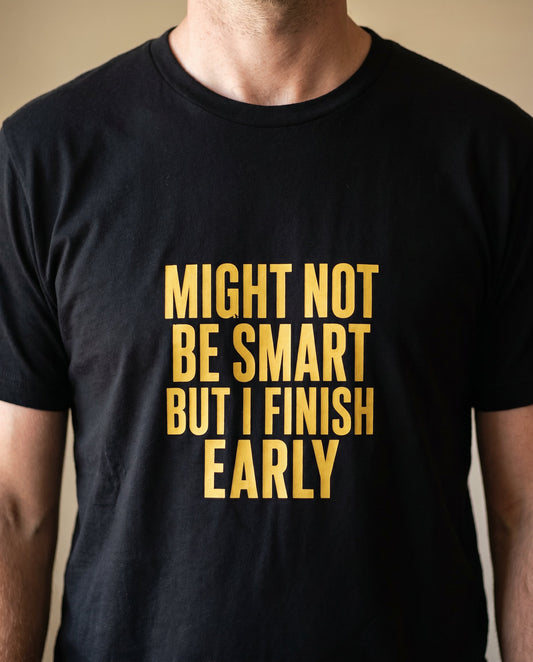 Might Not Be Smart tee — Australian tradie — detail shot