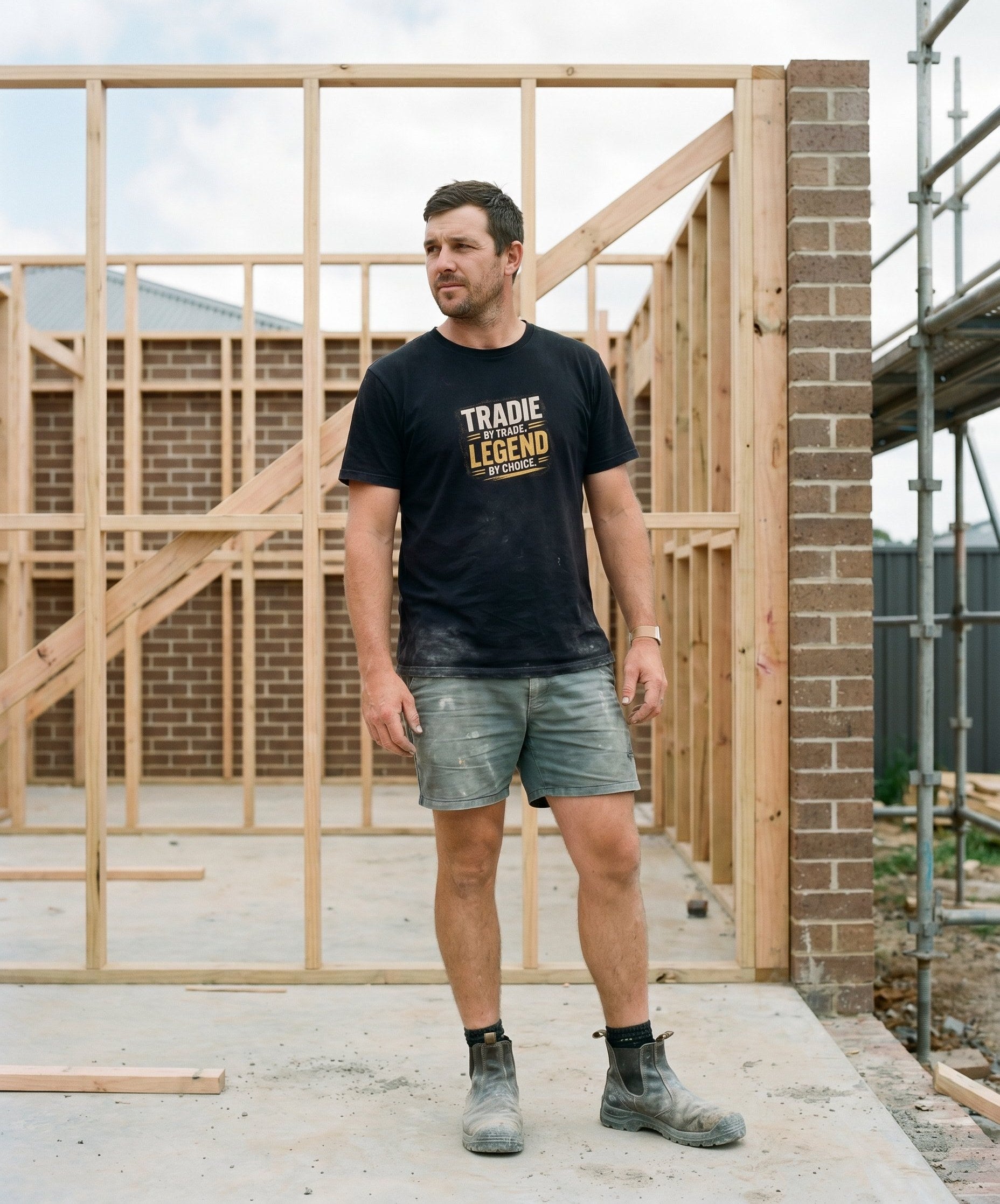 Tradie by Trade, Legend by Choice tee — Australian tradie — chantier shot