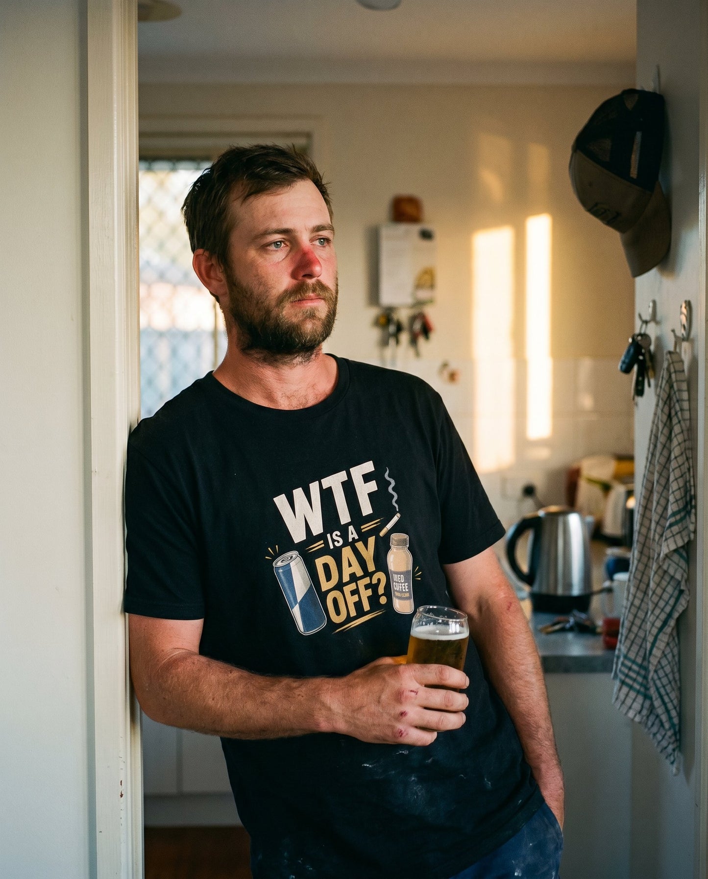 WTF Is a Day Off tee — Australian tradie — interieur shot
